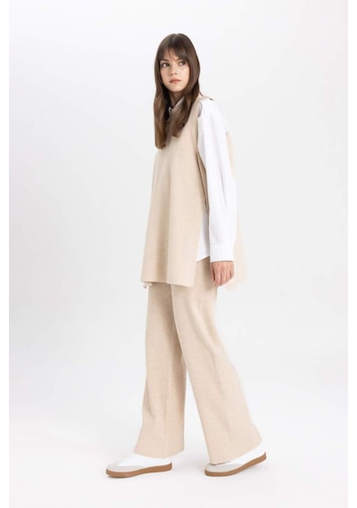 Defacto Triko Pantolon Straight Fit Geniş Bol Paça C2088AX24SPBG662 Bej