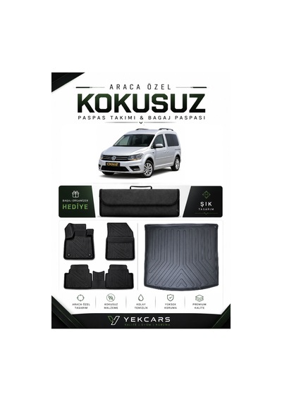Volkswagen Caddy 2010 Model Aracınıza Özel 4d Karbonlu Kauçuk Paspas Takımı Ve Bagaj Havuzu