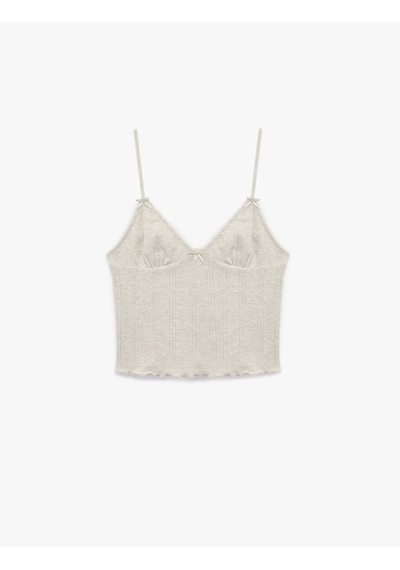 Koton Rahat Kalıp Askılı Crop Pijama Üstü Bej Melanj 7wlk90001mk