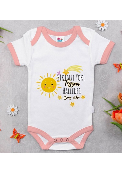 Bitmeyenkartus Bk Kids Kişiye Özel Pembe Bebek Body Zıbın - Model 56 Çok Renkli