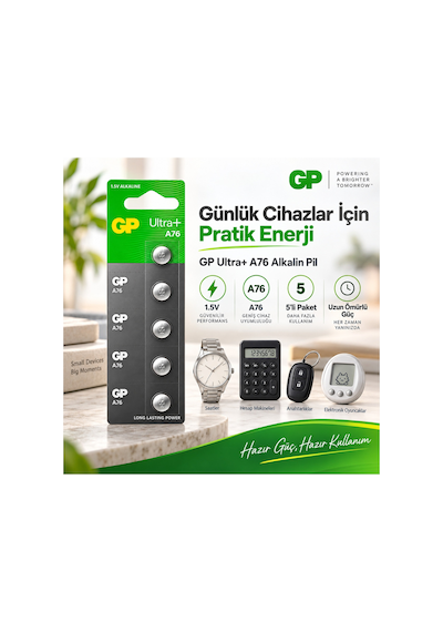 Ultra+ A76 1.5v Alkalin Düğme Pil 5 Li Paket
