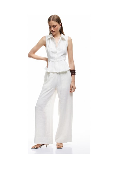 Koton Viskon Kumaş Astarlı Kolsuz Peplum Gömlek Kırık Beyaz 5sak60399pw Ekru