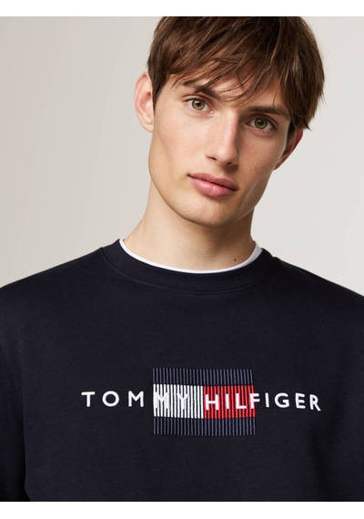 Tommy Hilfiger Erkek Sweatshirt Yazı Logo Nakışlı Siyah