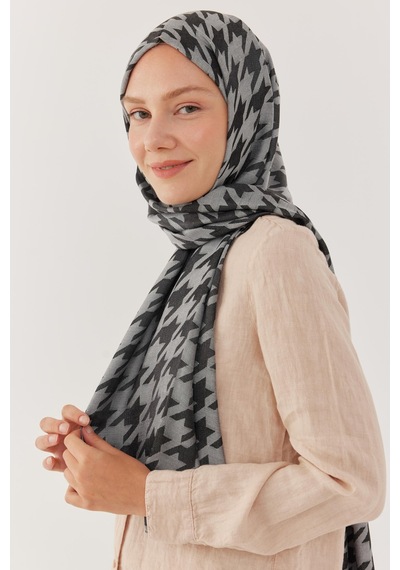 Mirsoy Scarf Kazayağı Desen Parlak Jakar Şal - Duman Duman