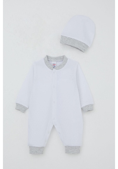 Breeze Erkek Bebek Tulum Nokta Desenli 0-6 Ay, Beyaz Beyaz