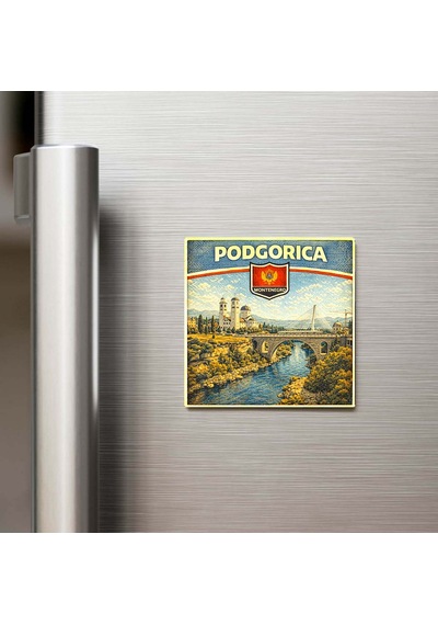 Retro Karadağ Podgorica Şehri Temalı Vintage Buzdolap Magneti 9x9 Cm