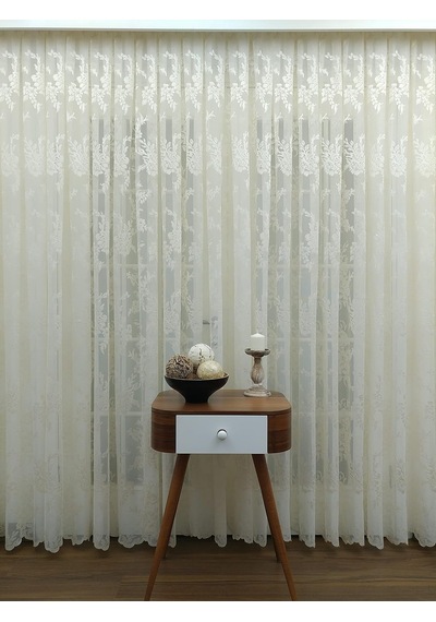 Gül Desenli Dantel Tül Perde, 200x260, Seyrek Pile, 1/2 Çok Renkli