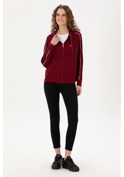 U.S. Polo Assn. Kadın Bordo Kapüşonlu Fermuarlı Sweatshirt 50297354-VR014