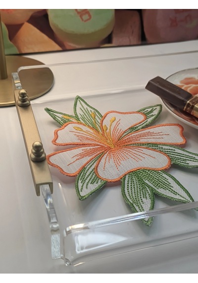 2 Adet Turuncu Zambak Nakışlı Sunum Ve Kokteyl Peçetesi 16x12cm Çok Renkli