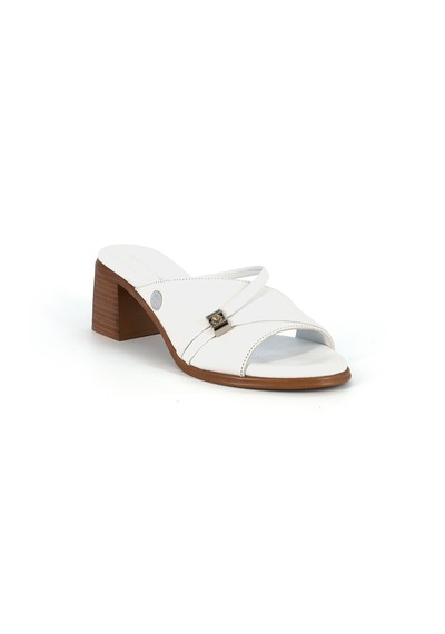 Mammamia D26yt-6065 Beyaz Hakiki Deri Kalın Topuklu 6cm Kadın Trendy Terlik