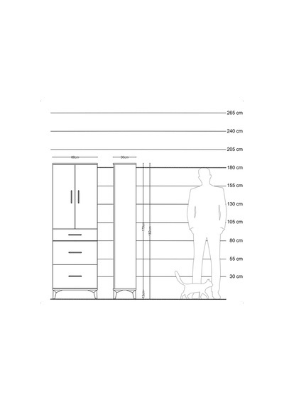 Arges Dolap 3 Raflı 3 Çekmeceli 2 Kapaklı 88x30x182 Antrasit-çam Antrasit