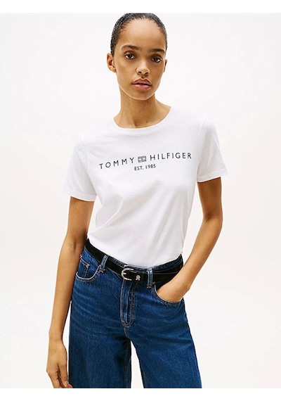 Tommy Hilfiger Reg Corp Logo C-nk Ss Kadın Beyaz Badi Ww0ww40276ycf Beyaz