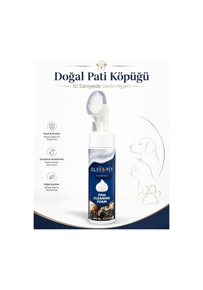 Cleapet Doğal Pati Temizleme Köpüğü 200 Ml Fırça Başlıklı, Durulamasız Kedi Ve Köpek Bakımı Bitkisel, Probiyotik, Vegan Susuz Şampuan