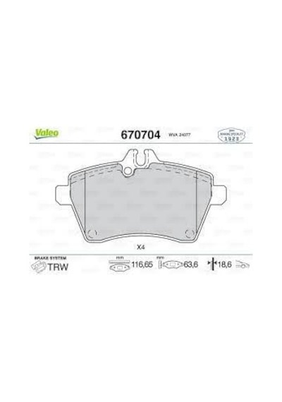 VALEO 670704 Ön Balata Mercerdes A160CDI-A150-A180CDI-A170 B150-B170-B150-B180 CDI 05
