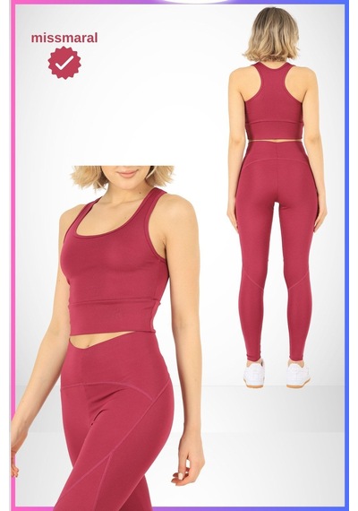 Missmaral Slim Fit Tayt Yüksek Bel Toparlayıcı Mürdüm Spor Model Flatlock Dikiş Detaylı Oslo 1090 MÜRDÜM