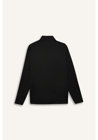 DeFactoFit Standart Fit Dik Yaka Fermuarlı Skuba Dalgıç Kumaş Sporcu Sweatshirt D7305AX25SPBK81