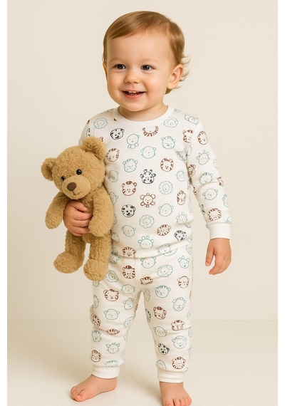 Aden Kids Pamuk Çocuk Alt Üst Pijama Takımı - Soluk Sarı