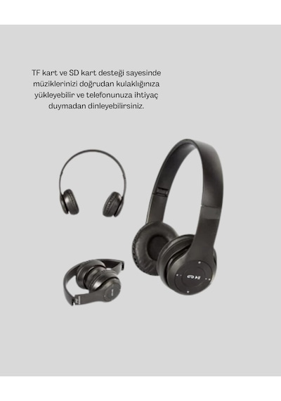 Bluetooth 5.0 Kablosuz Kulaklık Extra Bass, Tf Kart Desteği, 3.5mm Aux Girişli