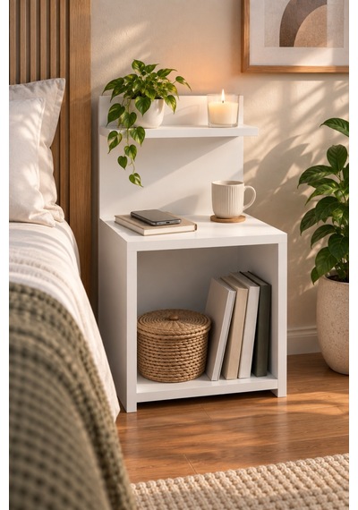 Sulorahome Beyaz Açık Raflı Komodin Ve Yan Sehpa