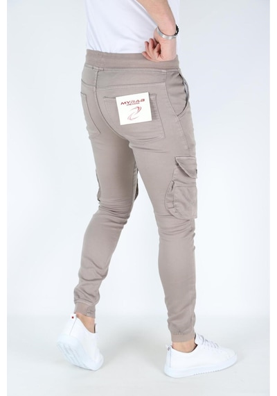 Myrab Denim Erkek Siyah Kargo Cepli Paça Bel Lastikli Likralı Kargo Cep Pantolon Krem