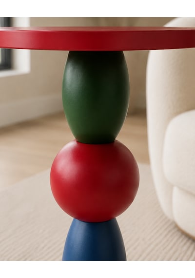 Bubble Ahşap Yan Sehpa 55cm Kırmızı Yeşil Mavi Renkli Modern Tasarım Dekoratif Kırmızı - Mavi - Yeşil
