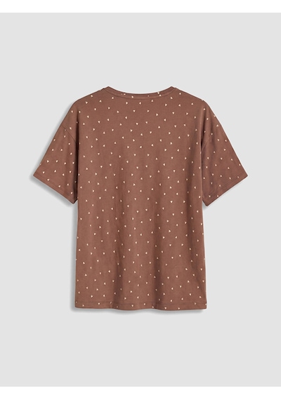 Lcw Dream Kahverengi Bisiklet Yaka Desenli Kadın Pijama Üst