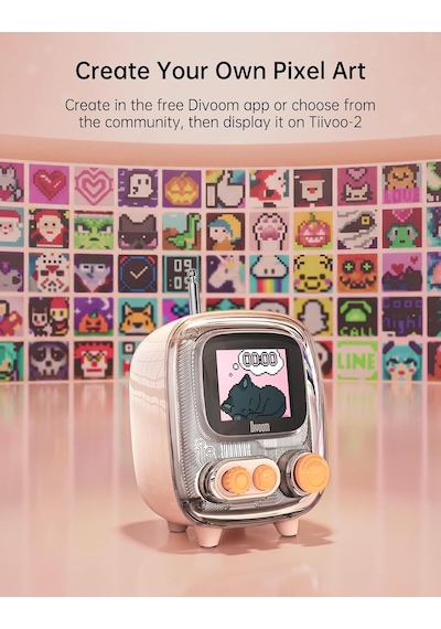 Tiivoo-2 Fm Radyo Bluetooth Hoparlör Çalar Saatli, Pixel Art Retro Mini Küçük Sevimli Kablosuz Hoparlör, Vintage Dekor Parti Ofis Ev Masası Yatak Odası Mutfak Dış Mekan İçin Uygun, Krem