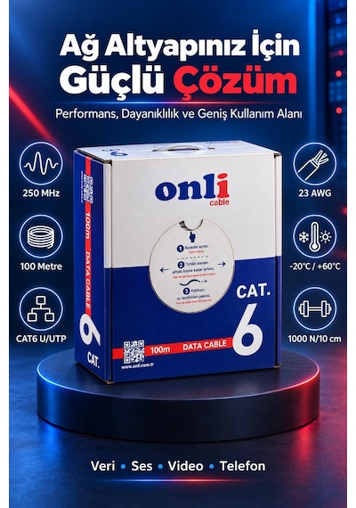 Onli Cat6 Ethernet Kablosu 100 Metre 250 Mhz Gri Data Kablosu