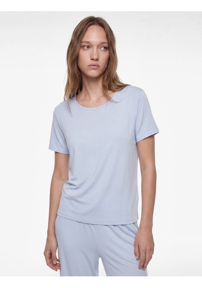 Koton Kısa Kollu Bisiklet Yaka Viskon Basic Pijama Üstü Mavi 6slk40028mk