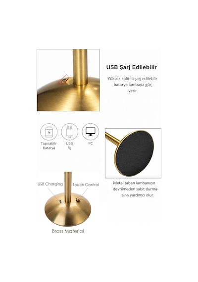 Exenar - Altın - Oval Şapkalı Şarjlı Kristal Masa Lambası Abajurlu Işık Ayarlı Lamba Dokunmatik 3 Renkli Dim Ayarlı Beyaz - Gold Exenar - Altın - Oval Şapkalı Şarjlı Kristal Masa Lambası Abajurlu Işık Ayarlı Lamba Dokunmatik 3 Renkli Dim Ayarlı Beyaz - Gold