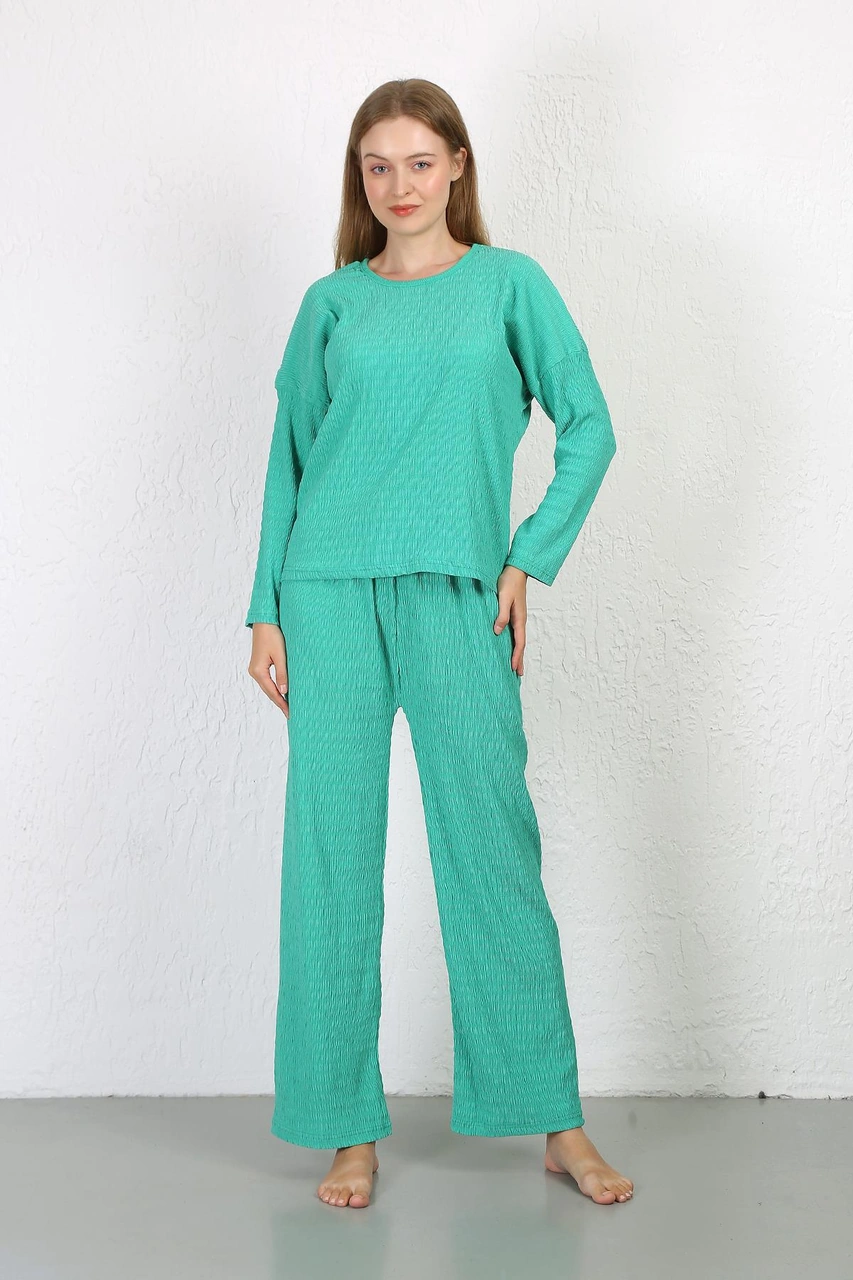 Akbeniz Kadın Bürümcük Kumaş Pijama Takım Yeşil 4233 Yeşil