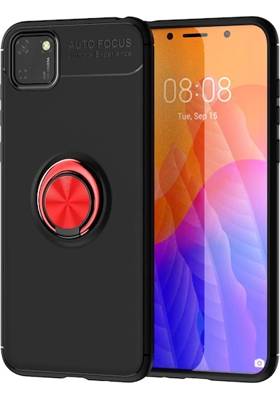 Newface Huawei Y5p Kılıf Range Yüzüklü Silikon - Siyah-kırmızı