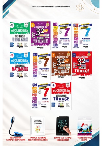 2026-2027 Ankara Yayıncılık 7. Sınıf 10 Kitap Seti - Fen Bilimleri Fasiküller, 32 Haftalık Türkçe Denemeleri, Türkçe Güçlendiren Fasiküller, Türkçe Soru Bankası