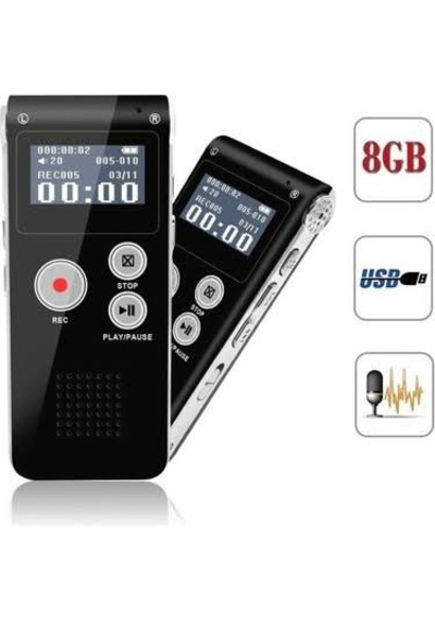 Dex-08 - 8 Gb Dahili Hafızalı Ses Kayıt Cihazı - Mp3 Çalar Özellikli - Kulalık Ve 1 Metre Harici Mikrofonlu
