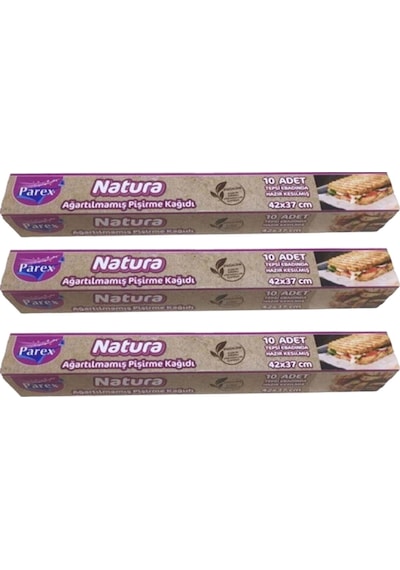 Natura Ağartılmamış Hazır Kesilmiş Pişirme Kağıdı 10 Lu Üçlü Set
