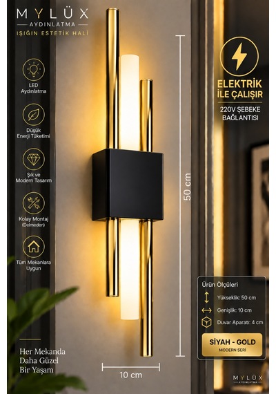 Kirpi Gold Siyah Boru Aplik Siyah Siyah