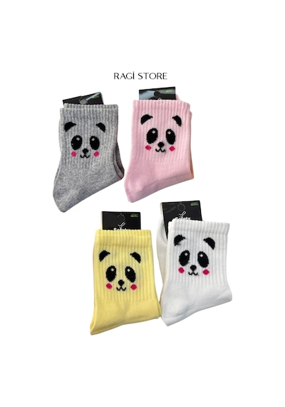 4'lü Panda Desen Kadın Patik Kolej Çorap Çok Renkli