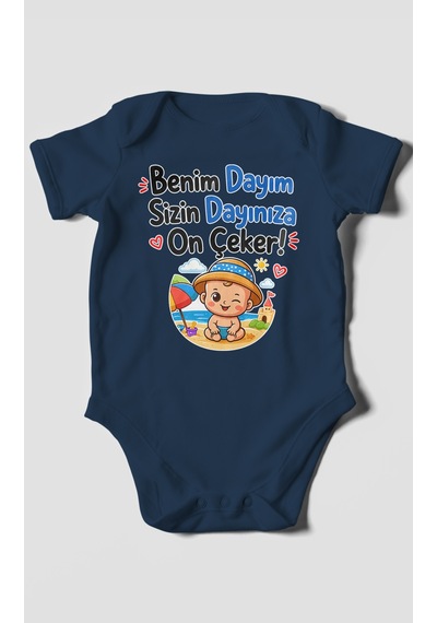 Morivokids Benim Dayım, Sizin Dayınıza On Çeker Kısa Kollu Bebek Body %100 Pamuk Lacivert