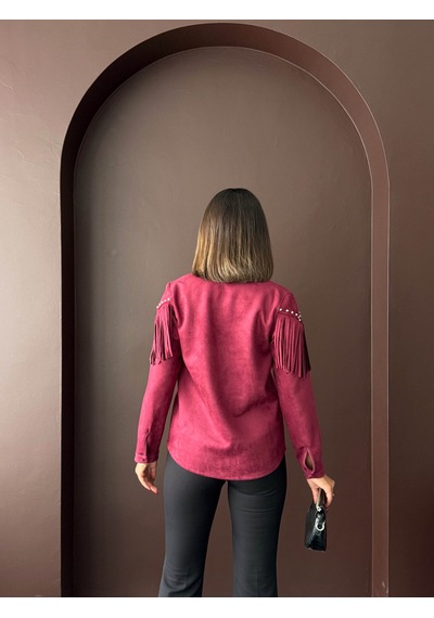 Verymoda Püsküllü Droplı Scuba Süet Gömlek - F2029 Bordo