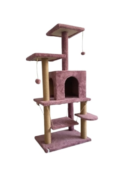 Reyo Pet Y01 Salıncaklı Yuvalı Lüx Kedi Tırmalama Oyun Evi Gül Kurusu