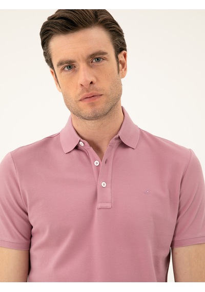 Gül Kurusu Slim Fit Polo Yaka Merserize T-shirt Pembe
