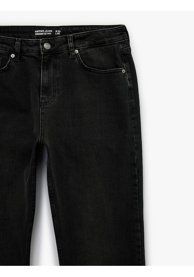 Koton Normal Bel Pamuklu Straight Fit Jean Pantolon - Mark Jean Siyah 6sam40294nd