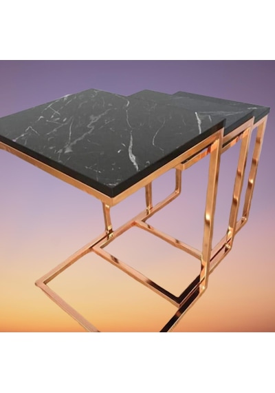 Zigon Zlf 3Lü C Model Metal Çelik Rose Renk Kaplama Mdf Siyah Mer (429175286)