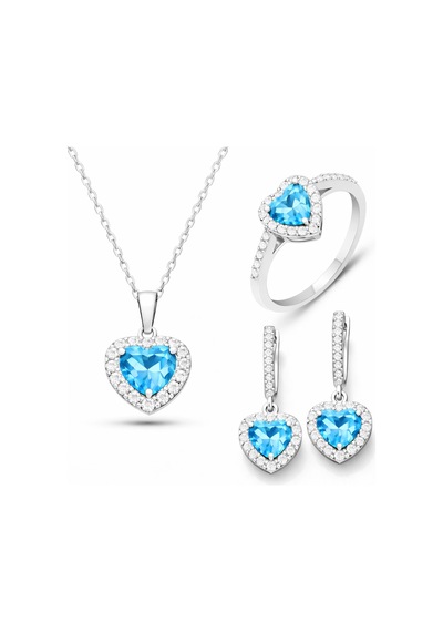 Gümüş Turkuaz Taşlı Kalpli Kadın Set Sl6054 09926710