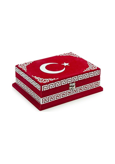Kadife Sandıklı Ay Yıldız Türkiye Özel Tasarım Kuranı Kerim Seti