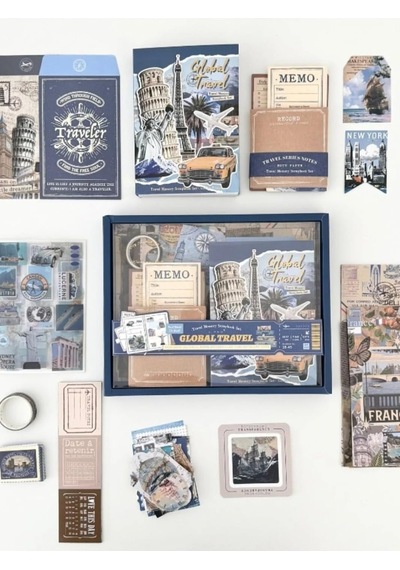 Vintage Global Travel Seyahat Temalı 154 Parça Dopdolu Journal Scrapbook Seti/defter/washi