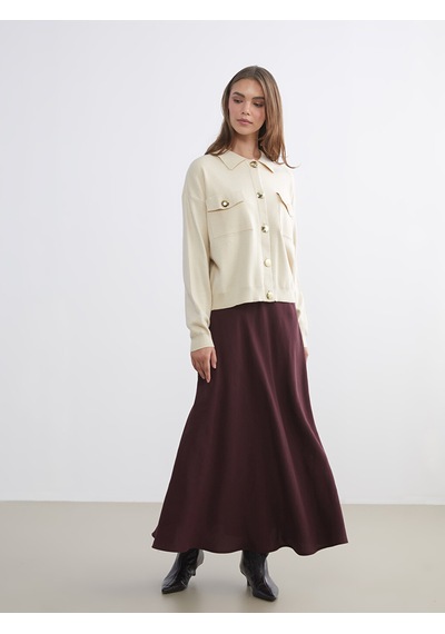 Lcw Modest Bordo Beli Fermuarlı Kloş Etek