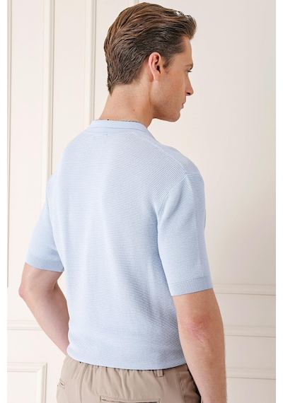 Efor Slim Fit Polo Yaka Kısa Kol %100 Pamuk Mavi Triko Tr 868 Mavi