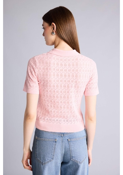 Defacto Regular Fıt Polo Yaka Dantelli Tişört H7297ax26sppn1 Pembe-pn1