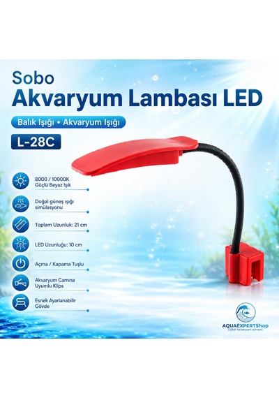Sobo Akvaryum Lambası Led - Balık Işığı - Akvaryum Işığı - Açma Kapama Tuşlu - Kırmızı - 28 Cm - L-28c
